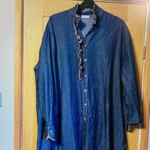 Ruffled Denim Button-Up Shirt